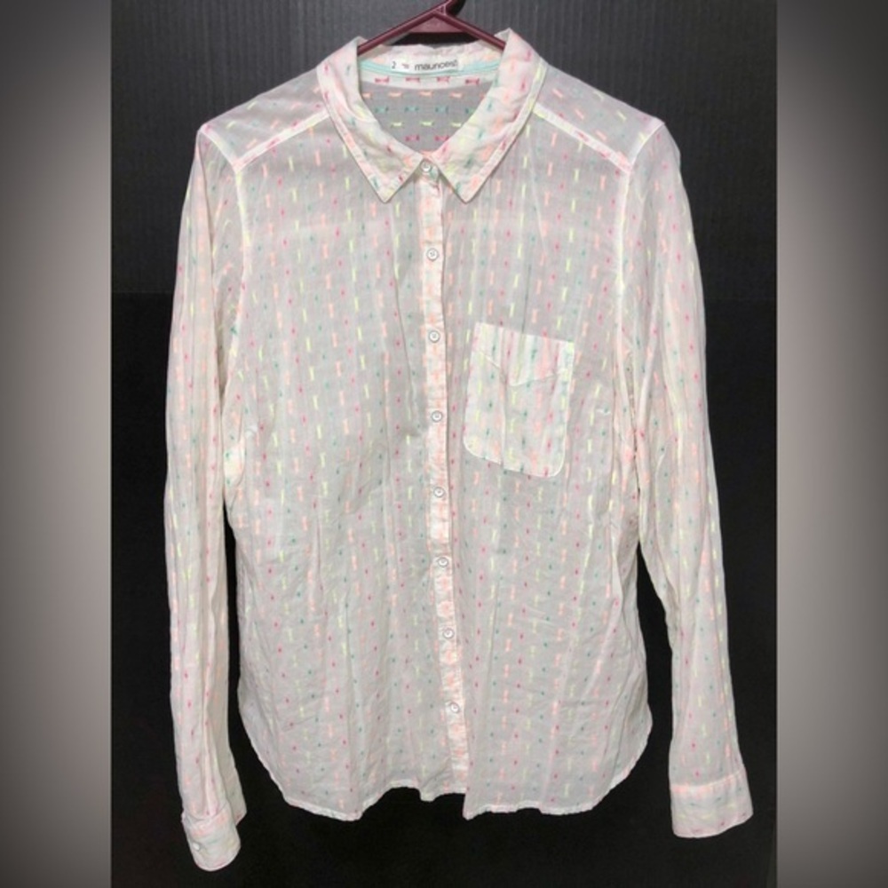 💫Maurice’s Sheer White Flecked Button Down Shirt Size 2